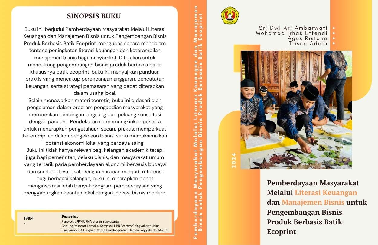 Cover Buku Pemberdayaan Masyarakat Melalui Literasi Keuangan dan Manajemen Bisnis untuk Pengembangan Bisnis Produk Berbasis Batik Ecoprint